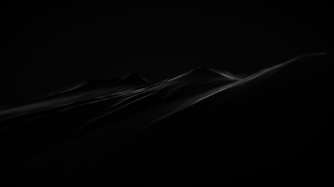 Abstract dark image of smooth wave-like ridges resembling mountains, black and white, minimal moody atmosphere